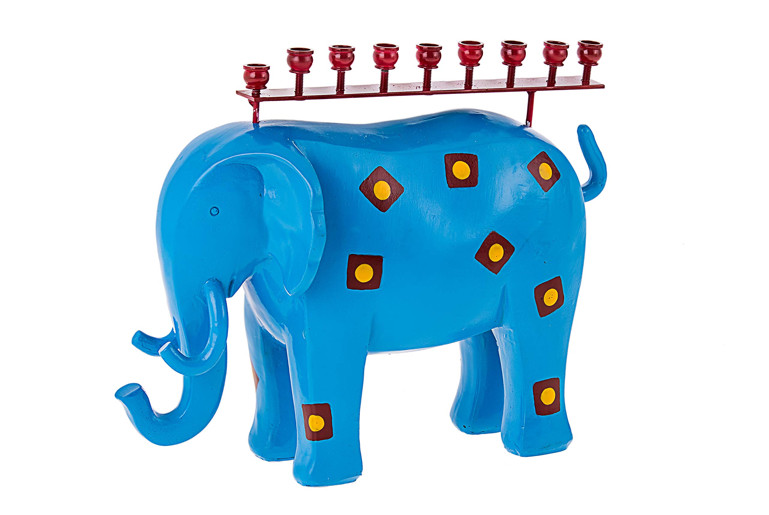Blue Elephant Menorah for Hanukkah – Holds Standard Hanukkah Candles & Oil Cups – 8