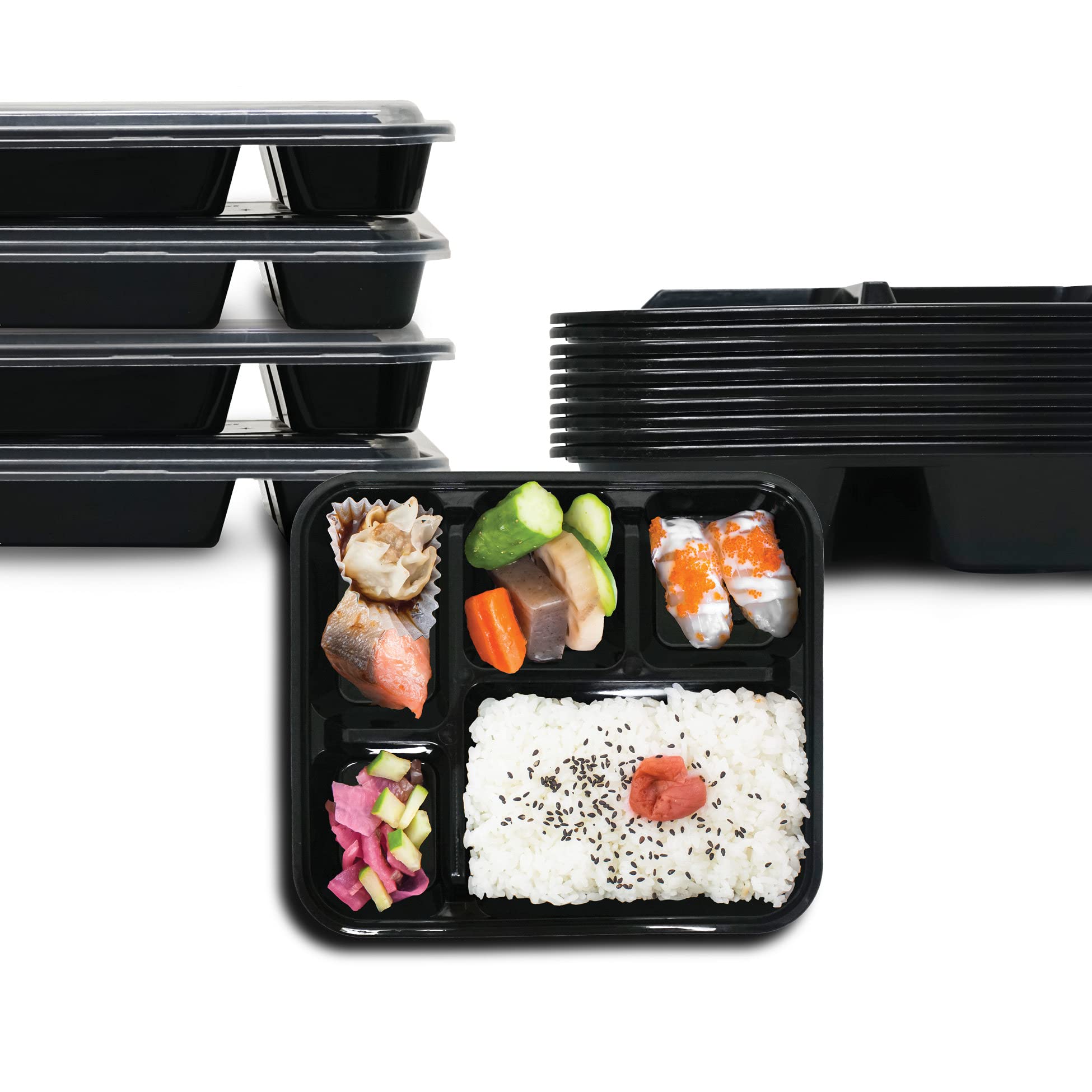 MOTOTEKS 200-Pack Disposable Food Containers with Lids - 8.7x7.5x1.6 Inch Takeout Boxes, Bento Boxes for Meal Prep, Party Catering & Restaurant To-Go Orders