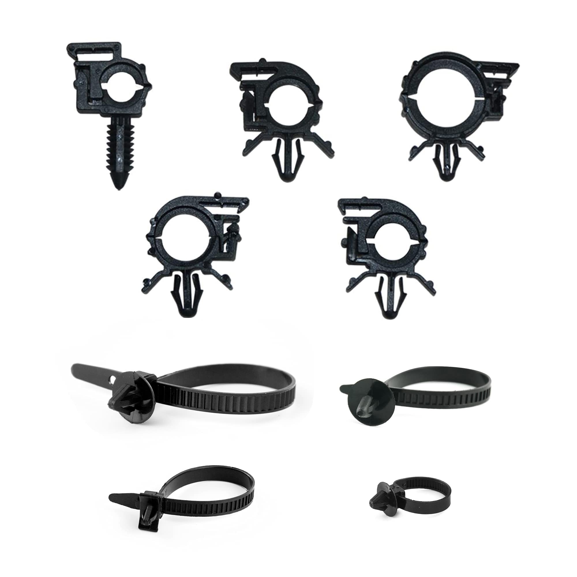 130PCS Car Wire Loom Clips Assortment Kit - 9 Sizes Automotive Harness Routing Clips with 40PCS Releasable Nylon Push Mounts & Tie Wraps - Compatible with Honda, GM, Mazda, Jeep Wrangler, Ford - Perfect for Wiring Organization & Cable Management in Vehicles