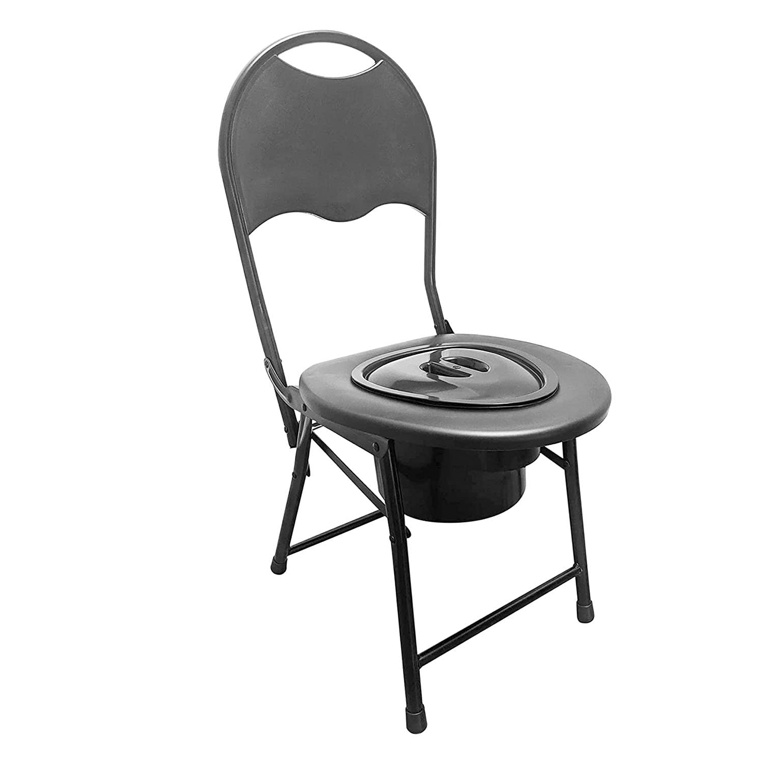 Portable Camping Toilet with Backrest - Foldable Commode Chair with Bucket for Outdoor, Hiking, Travel & Construction Sites - Ideal for Camping, RV, Emergency & Home Care Use
