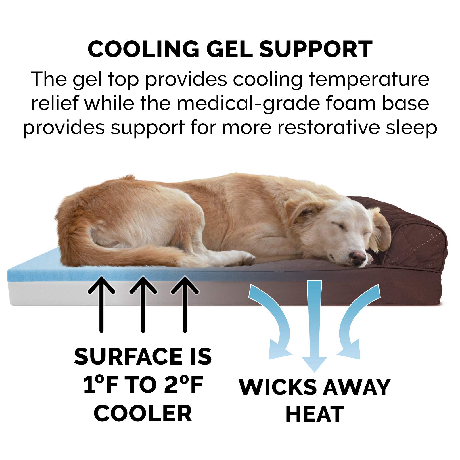 Furhaven Cooling Gel Dog Bed for Large Dogs up to 95 lbs - Removable Bolsters & Machine Washable Cover - Quilted Sofa Style in Coffee Color (Jumbo/XL) - Perfect for Hot Weather & Arthritis Relief