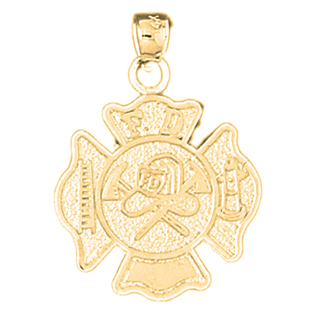 14K Yellow Gold-Plated 925 Sterling Silver Fire Department Badge Pendant Necklace for Men & Women - First Responder Gift, Firefighter Jewelry for Everyday Wear & Special Occasions