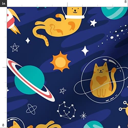 Space Cats Planets Cosmos Constellations Stars Printed Denim Fabric - Fat Quarter for DIY Apparel, Home Decor & Upholstery - Perfect for Quilting, Dressmaking and Craft Projects