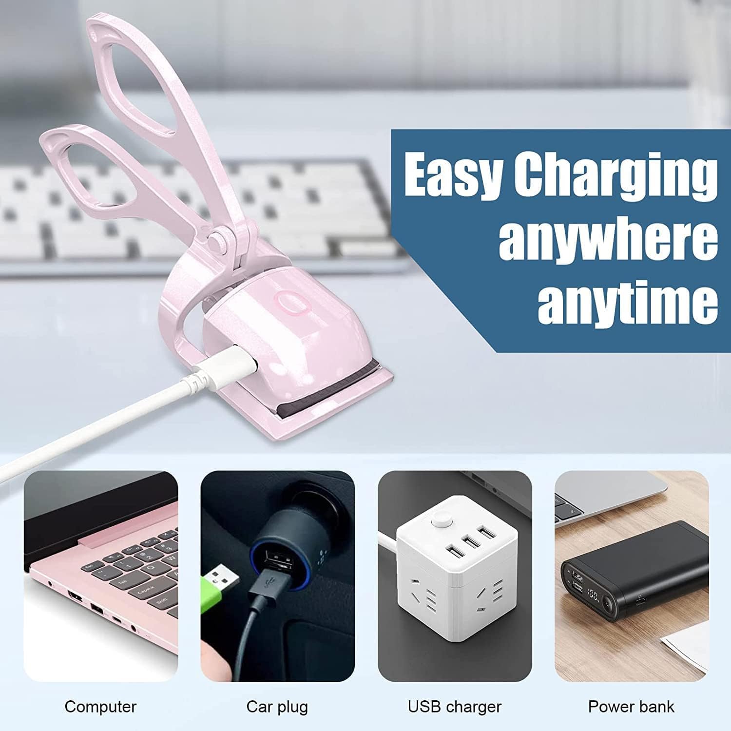 USB Rechargeable Electric Eyelash Curler with Smart Display - Pre-Heating, Long-Lasting Styling, Anti-Scalding Design - Perfect for Travel, Home & Professional Makeup Use