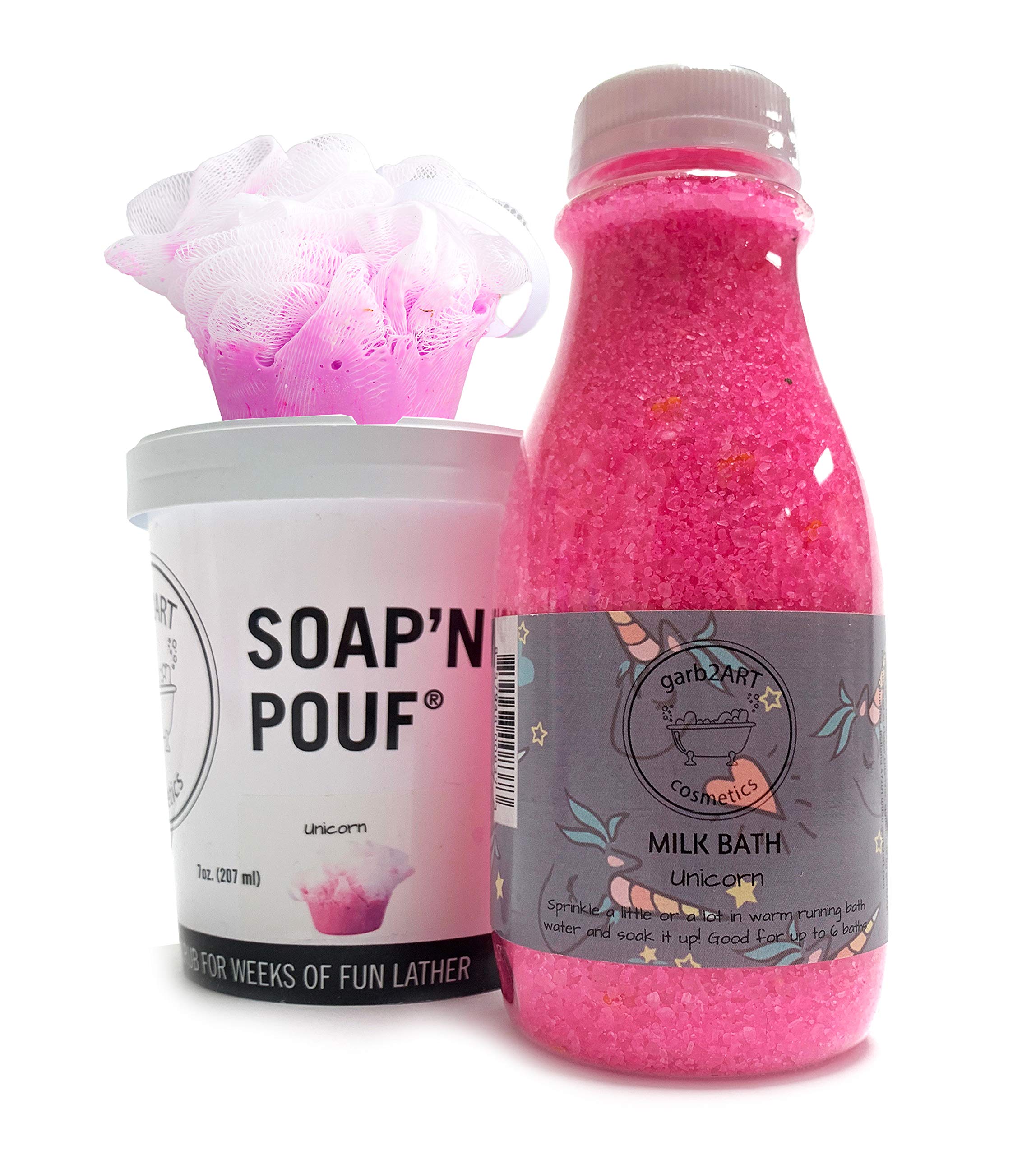 Unicorn Milk Bath Soap & Pouf Set - Luxurious Bathing Experience for Relaxation & Skin Care | Perfect for Spa Days & Self-Care Gifts