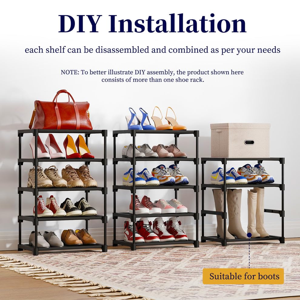 Kitsure 10-Tier Shoe Organizer Rack - Sturdy Space-Saving Shoe Shelf for Closet & Entryway, Holds 20 Pairs of Shoes, Boots & Heels - Easy Assembly Narrow Shoe Storage Solution for Small Spaces & Apartments