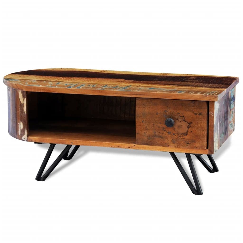 Rustic Reclaimed Wood Coffee Table with Sturdy Iron Pin Legs - Perfect for Living Room, Lounge, and Farmhouse Decor