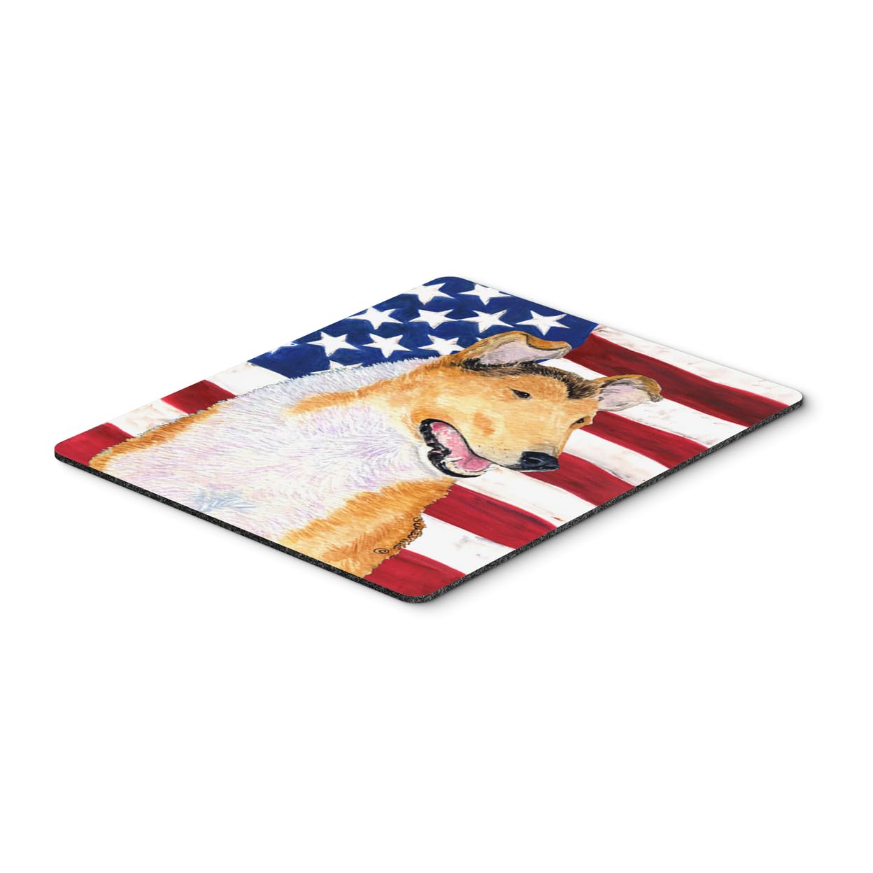 USA American Flag with Collie Smooth Mouse Pad - Large Washable Desk Mat for Home Office, Gaming & Computer Work | Non-Slip Heat Resistant Surface for Laptop & PC Use | Perfect for Workstations, Coffee Shops & Dorm Rooms