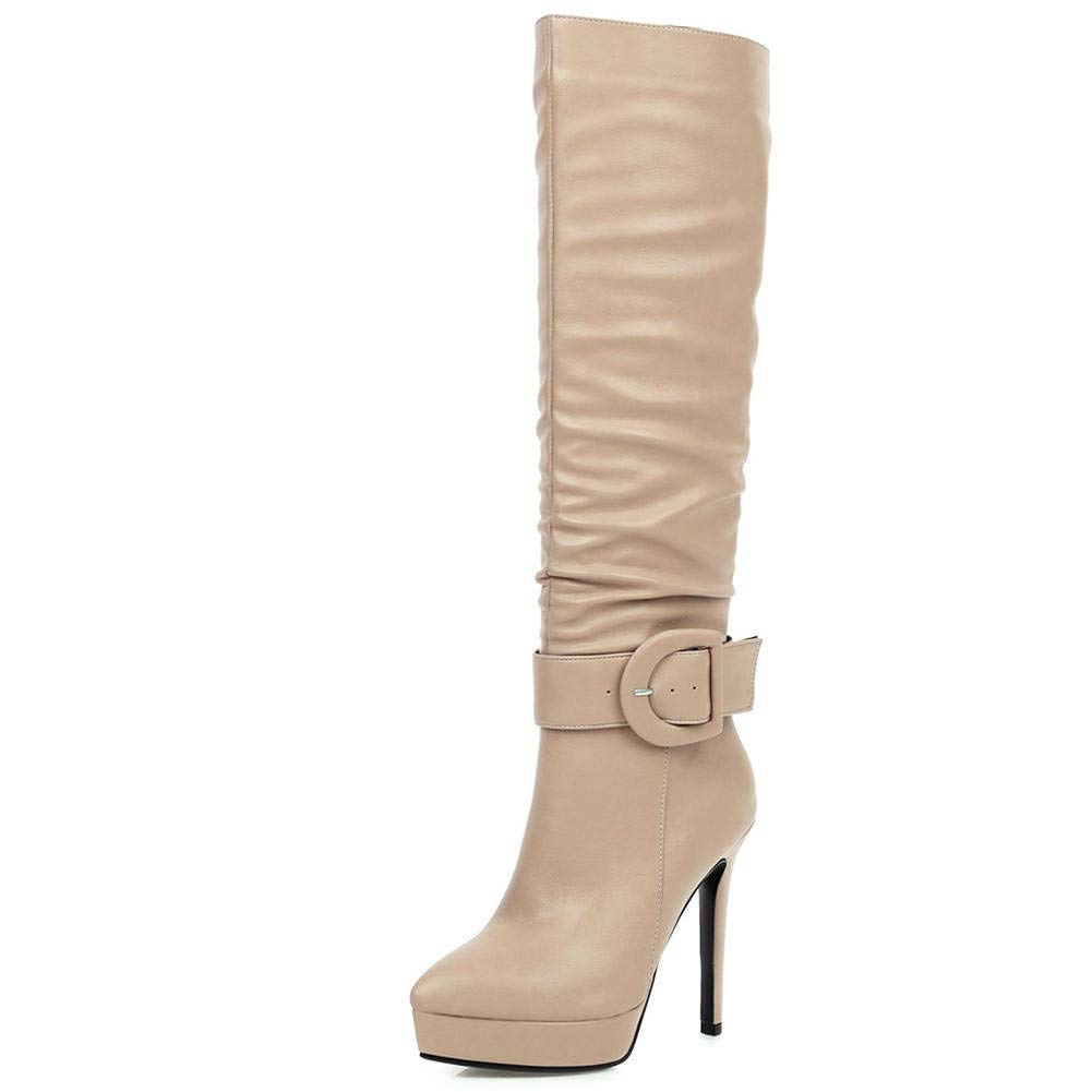 SARAIRIS Women's Fashion Knee High Boots - Sexy Pointed Toe High Heel Boots with Buckle Belt & Straps | Perfect for Party, Night Out & Office Wear