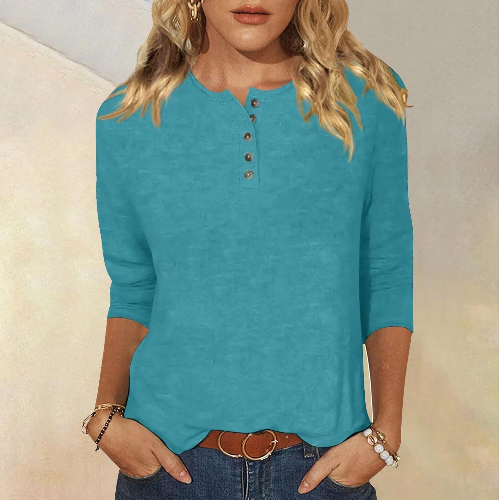 Trendy Women's 3/4 Sleeve Blouses 2024 - Solid Color Casual Summer Tops & Comfortable Tunic Tees for Work, Date Night & Everyday Wear