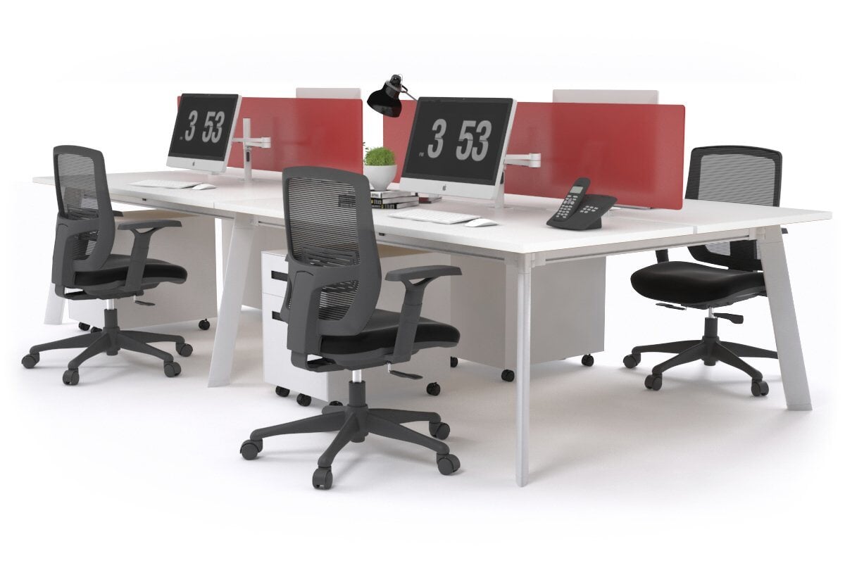 4-Person Workstation with White Frame - 1600L x 800W Office Desk with Cable Management | Perfect for Team Collaboration & Open Office Spaces