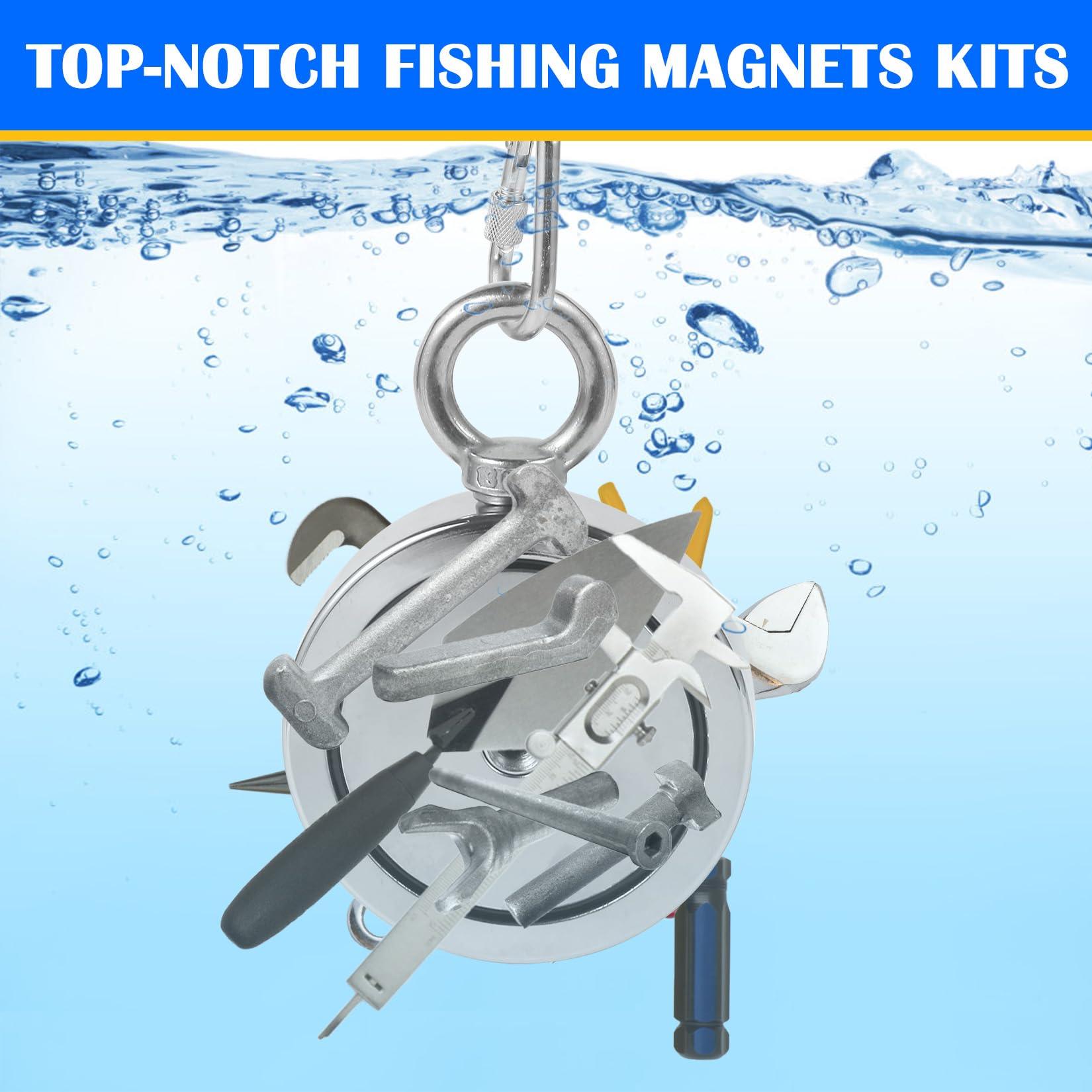 VNDUEEY 2625 Lbs Magnet Fishing Kit with Heavy Duty Neodymium Magnet, 65FT Rope, Grappling Hook, Gloves & Carry Case - Perfect for Treasure Hunting in Rivers, Lakes & Underwater Metal Detection