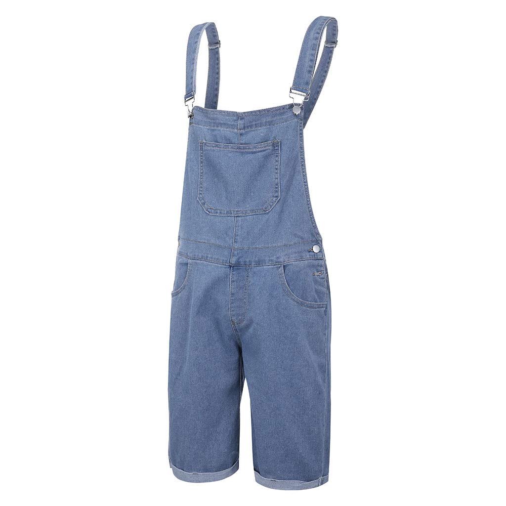 Men's Denim Bib Overalls Shorts - Adjustable Strap Summer Jumpsuit with Pockets | Casual Workwear, Outdoor Activities & DIY Projects (Blue)