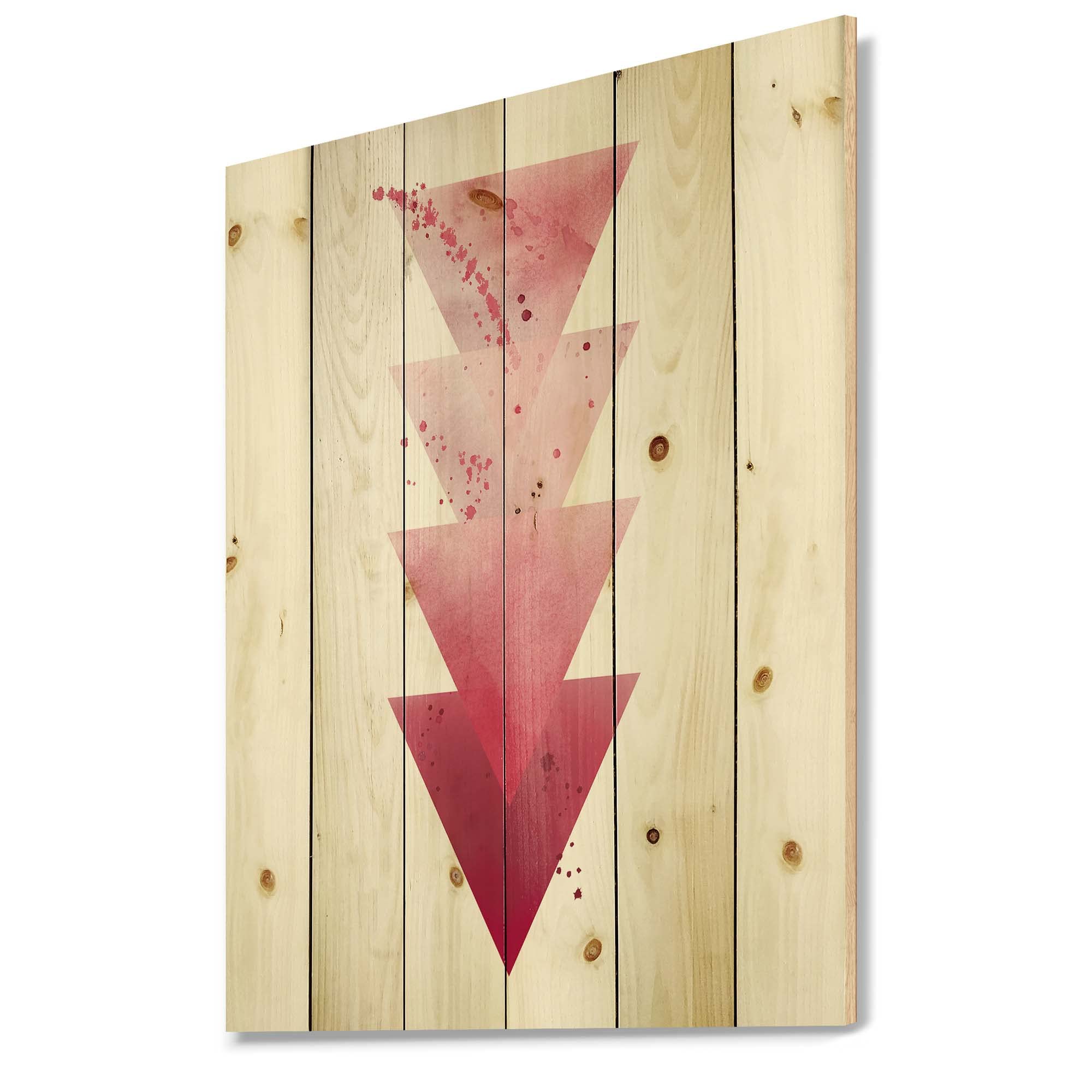 Abstract Geometric Red Triangle Wood Wall Art - Modern & Contemporary Pine Wood Decor - Large Printed Wood Panels for Living Room, Bedroom & Office