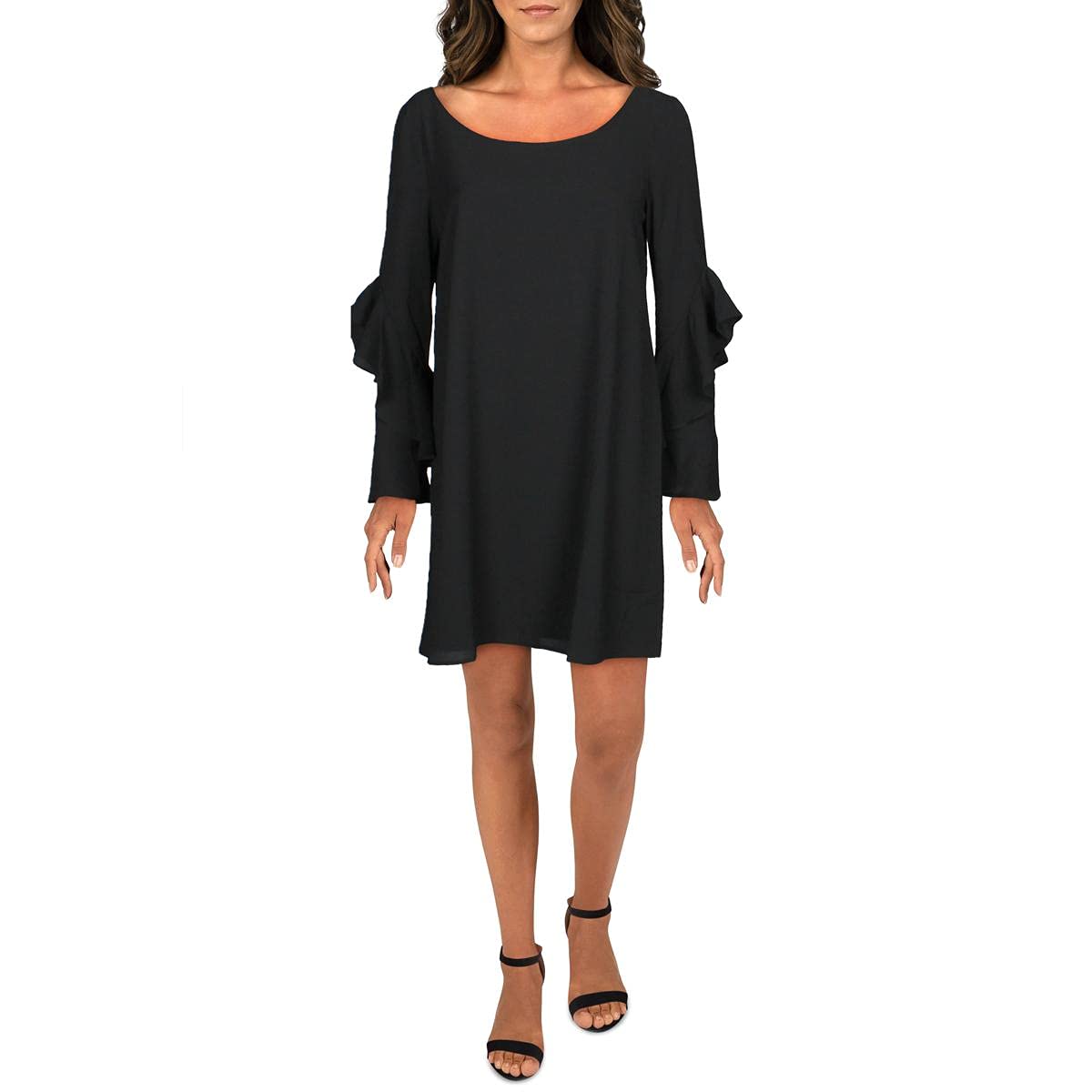 Steve Madden Women's Night Bubble Crepe Ruffle Sleeve Shift Dress - Elegant Party & Cocktail Attire for Evening Events