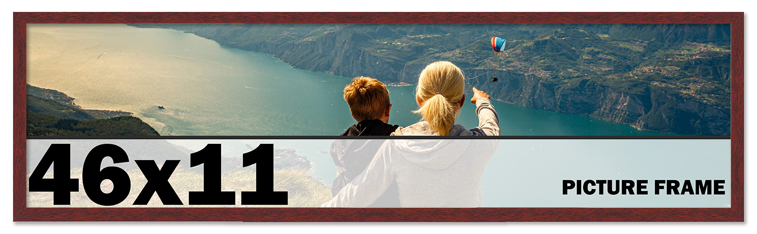 CountryArtHouse 46x11 Inch Solid Mahogany Wood Picture Frame - Premium Brown Wooden Photo Frame Kit with UV Acrylic Plexiglass, Acid-Free Foam Backing & Hanging Hardware - Perfect for Wall Decor, Family Photos, Art Display & Home Office Decor