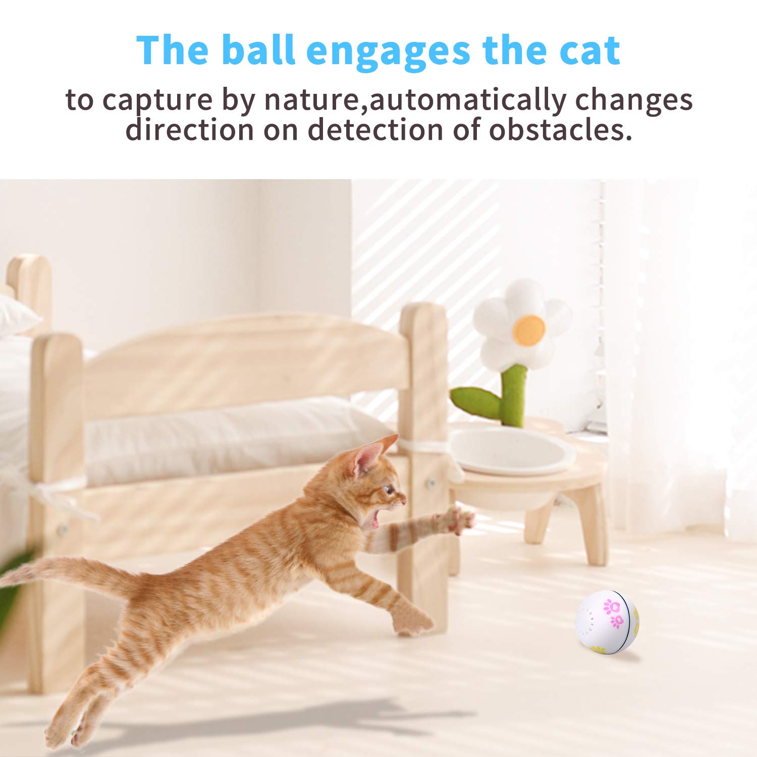 Interactive Cat Toys & Smart Rolling Dog Toys - USB Rechargeable LED Pet Exercise Ball with Catnip for Puppy & Kitty | Indoor Play, Training Reward, Anxiety Relief for Pets | Pack of 1