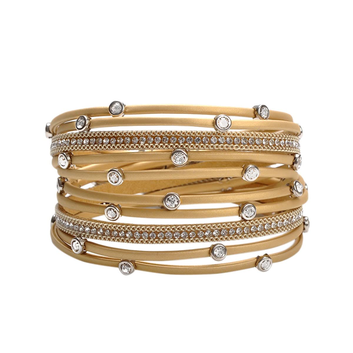 Bohemian Leather Wrap Bracelet for Women - Studded Beads & Crystal Chains with Magnetic Closure - Stylish Cuff Bangle Wristband Jewelry for Casual Wear, Parties & Boho Fashion Accessories