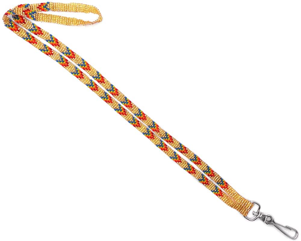 Native Inspired Seed Bead Pattern Thin Strap Lanyard with Metal Clasp - Handmade Boho Keychain for Car Keys, Bags & Accessories | Perfect Gift for Women, Fashion Jewelry & Everyday Use