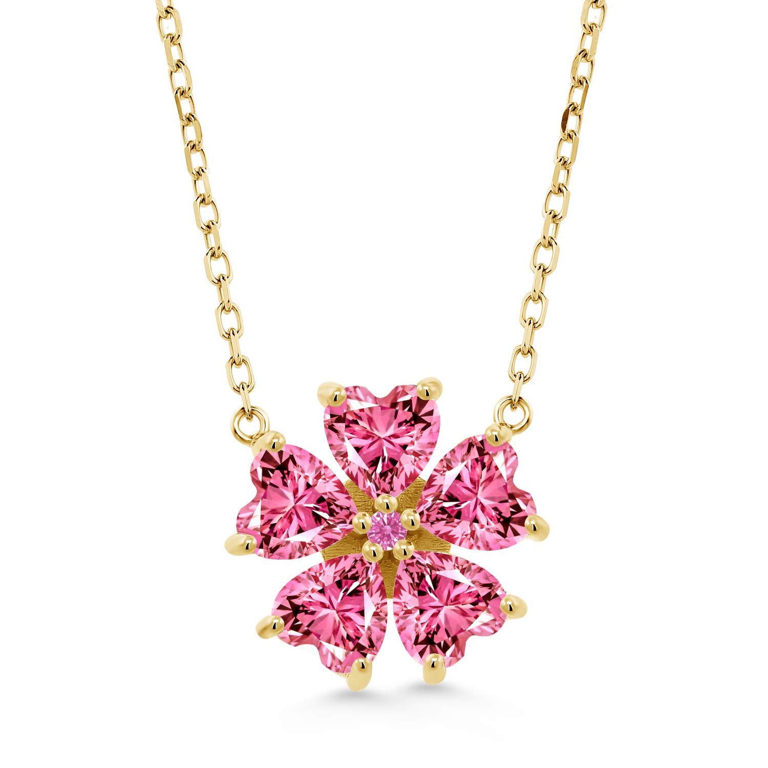 18K Yellow Gold Plated Silver Pendant Necklace with 6mm Pink Zirconia - Elegant Jewelry Gift for Women | Perfect for Valentine's Day, Anniversary & Special Occasions