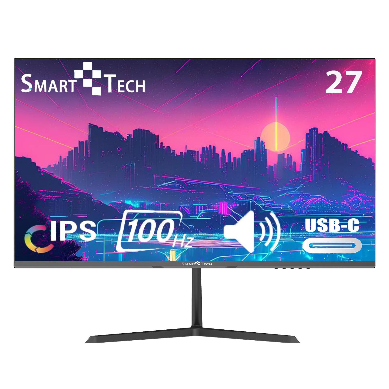 27 Inch Smart Tech Monitor 100Hz FHD IPS Display with Built-in Speakers, USB-C, HDMI, DP Ports - Perfect for Home Office, Gaming & Entertainment (Includes HDMI & USB-C Cables)