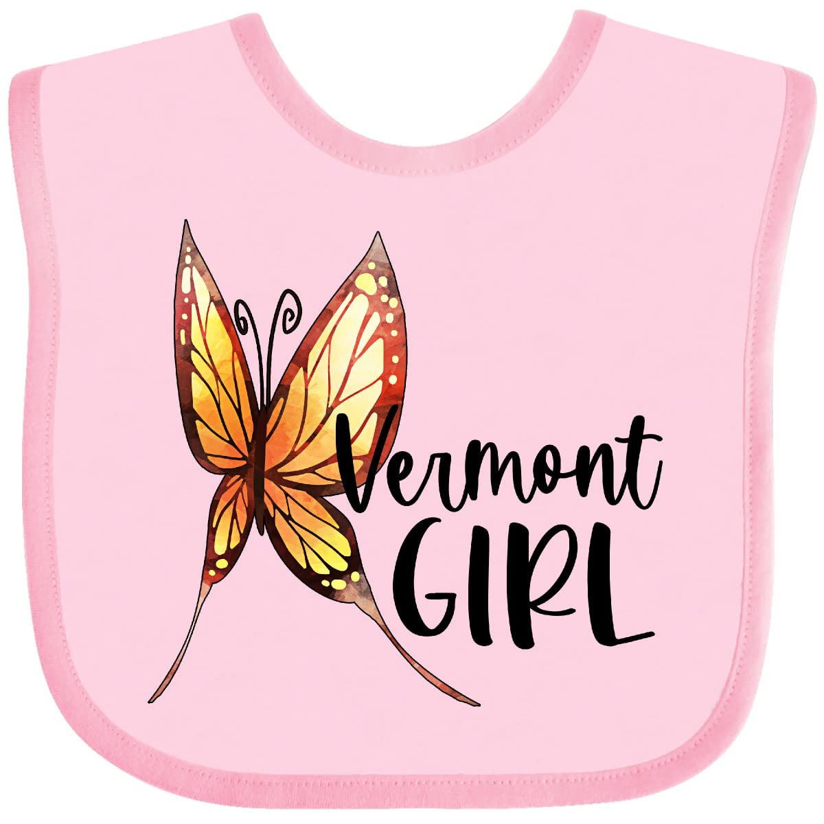 Inktastic Vermont Girl Butterfly Baby Bib - Soft Organic Cotton Drool Bib for Infants & Toddlers - Perfect for Feeding, Teething, and Everyday Use