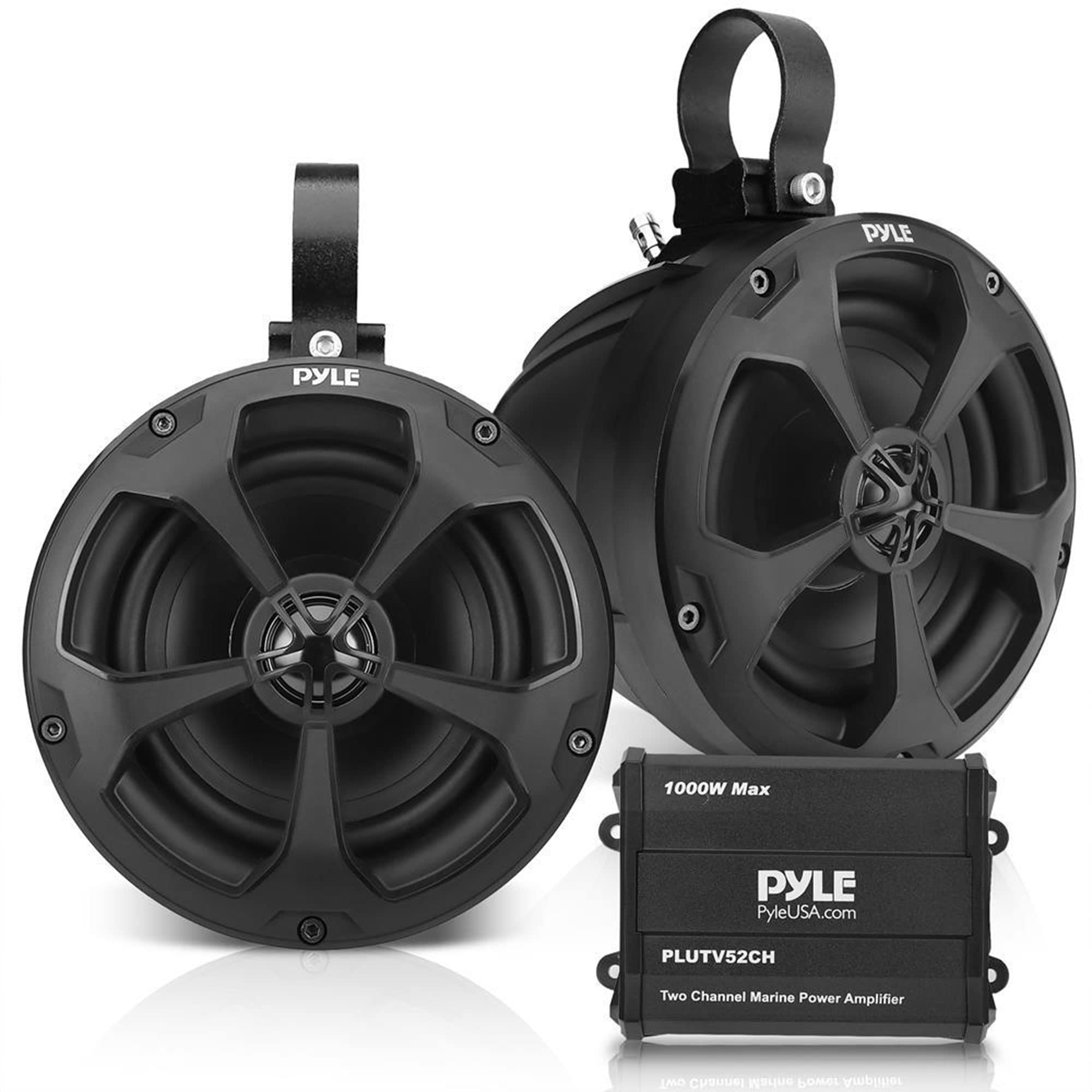 Pyle PLUTV52CH 1000W 5.25 Inch Waterproof Marine Speakers with Built-in Amplifier - 2-Channel Off-Road Audio System for ATV, UTV, Jeep, Boat & Wakeboard Towers - Durable Outdoor Stereo Speakers for Beach Parties, Poolside Lounging & Off-Grid Adventures