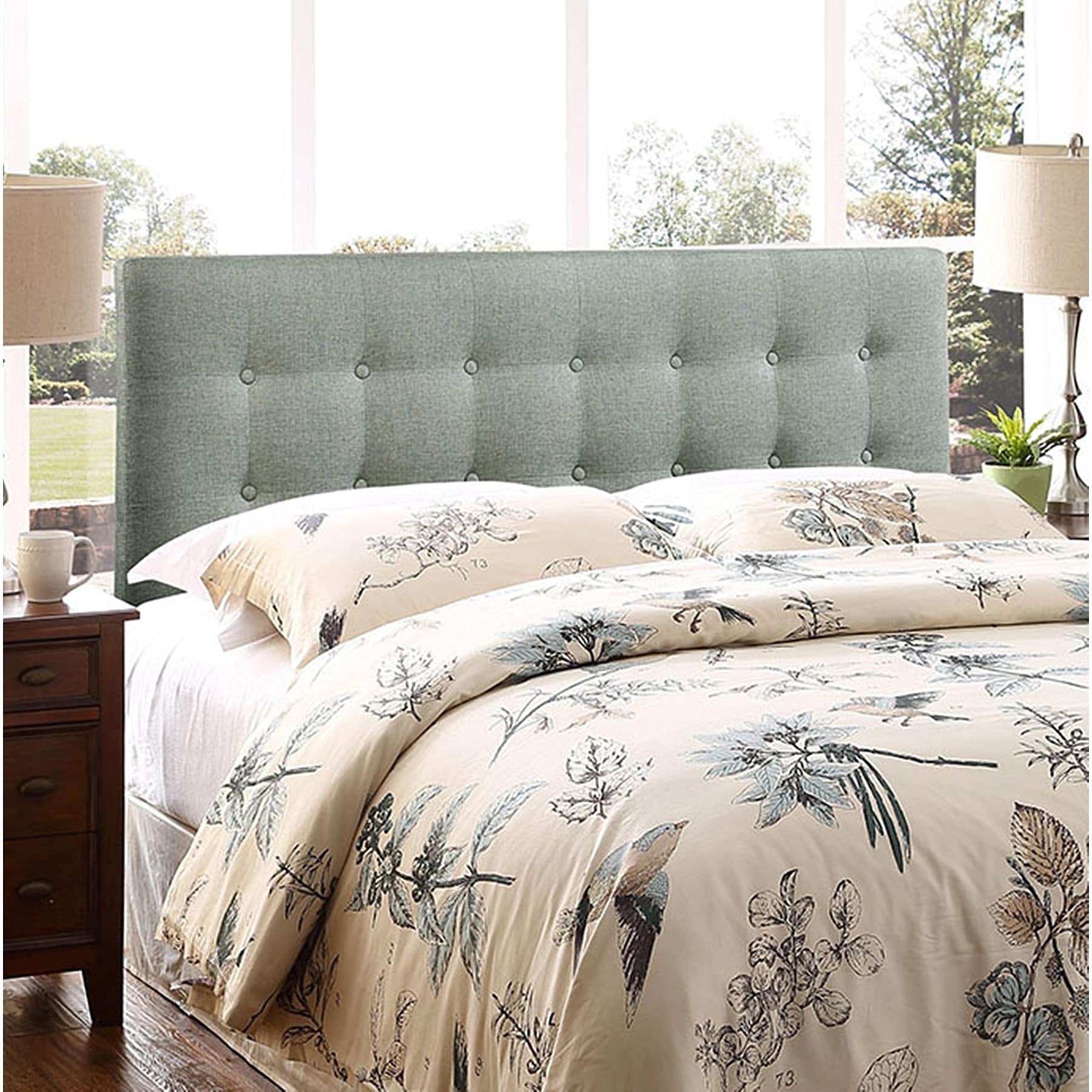 BSD National Supplies Hixson Stylish Grey Fabric Upholstered Full Size Headboard for Bedroom - Queen/Full Bed Frame Accent, Modern Home Decor, Soft Fabric Headboard with Button Tufting Design