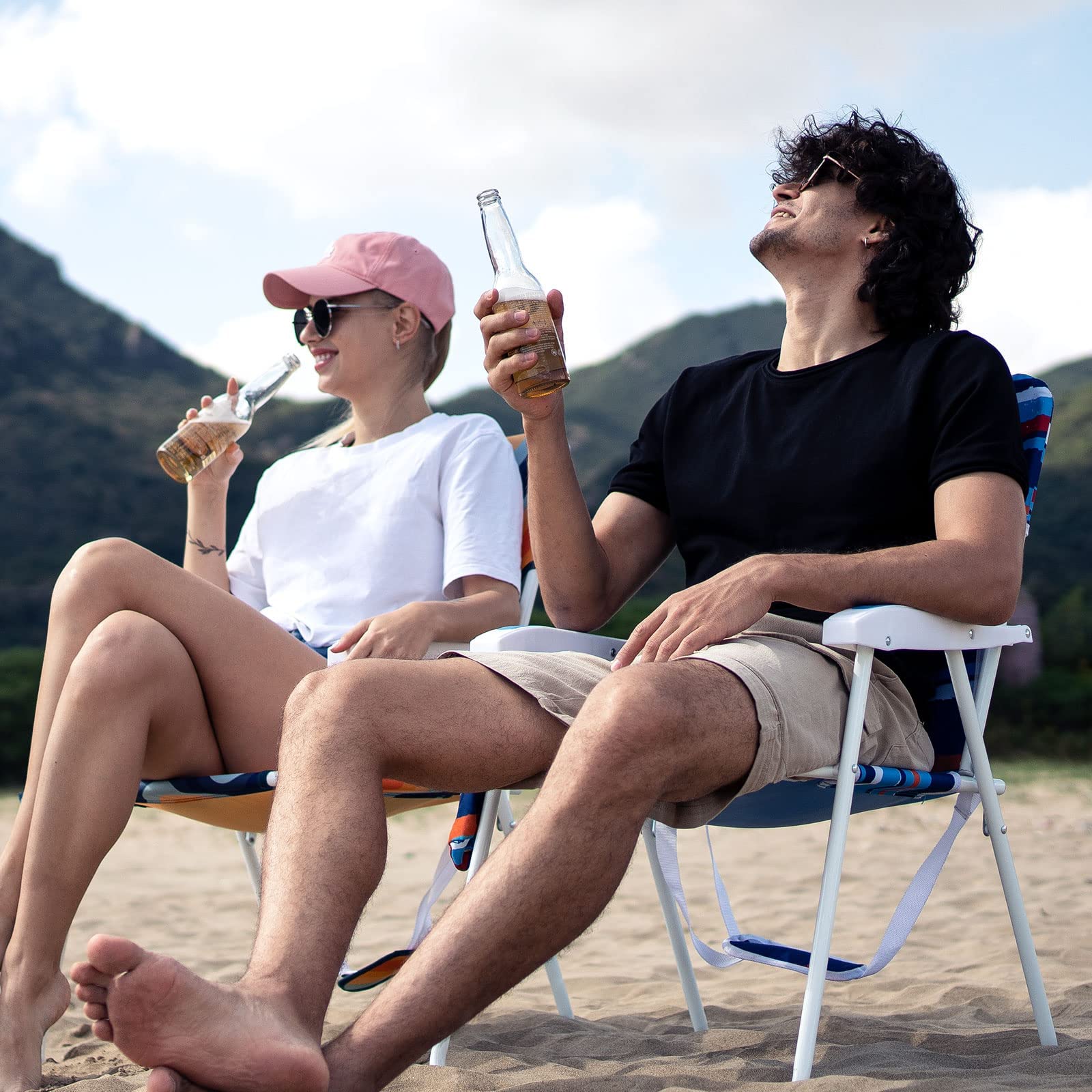 **SUNNYFEEL Heavy Duty Tall Folding Beach Chair for Adults - Lightweight Portable Sand Chair with Cup Holders, Supports 300 lbs - Perfect for Camping, Outdoor Travel, Picnics, Concerts & Sports**
