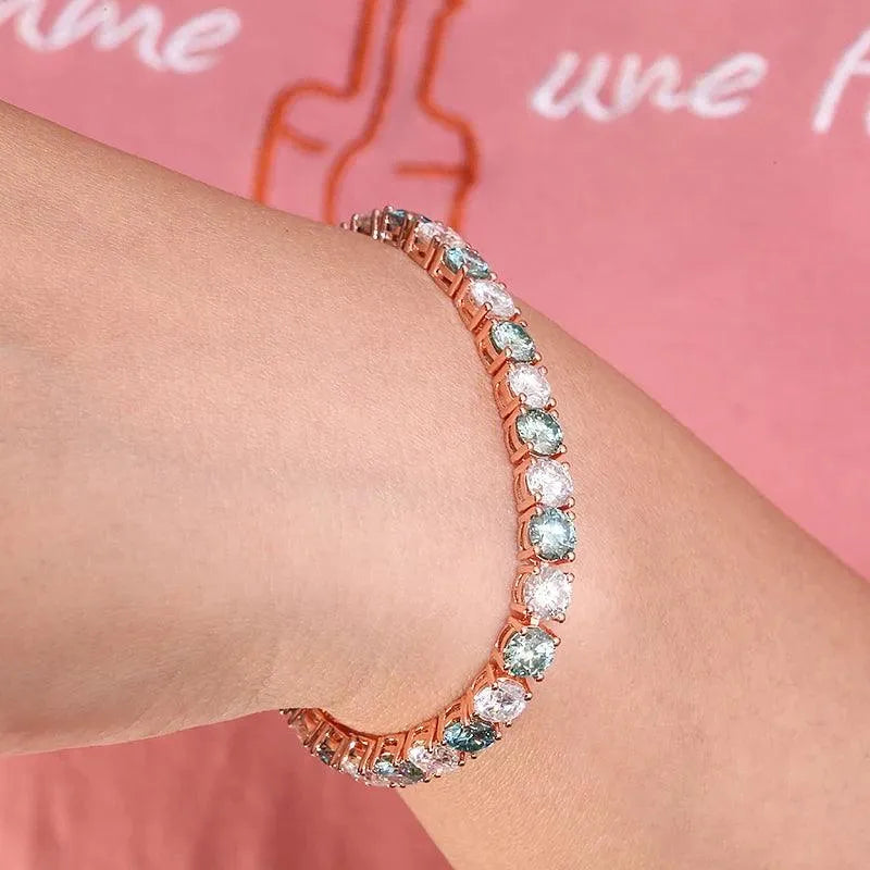 10K Gold Double Color Moissanite Tennis Bracelet for Women - 5mm 14.5ctw Elegant Jewelry Gift for Anniversary, Wedding & Special Occasions