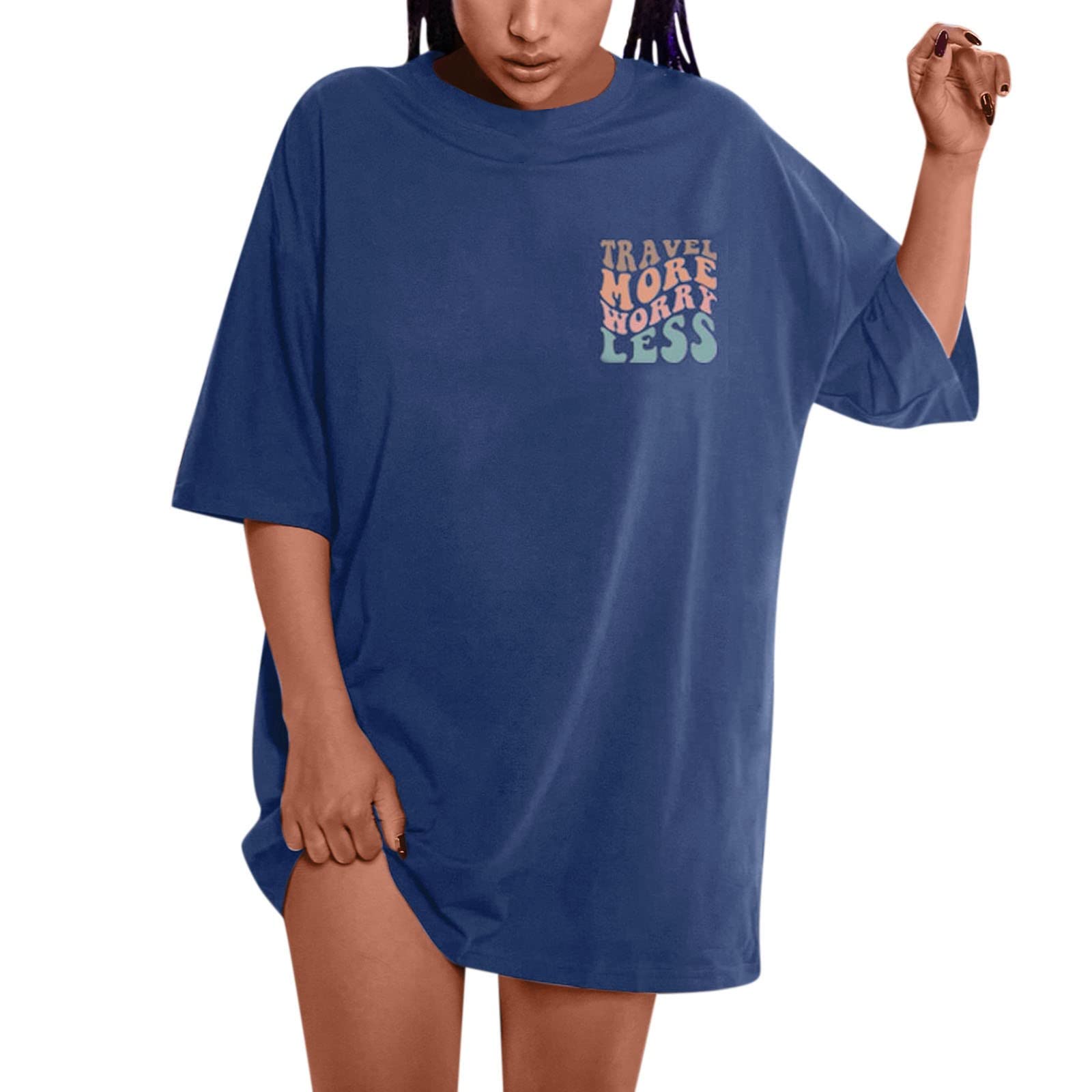 Plus Size Women's Summer Tops - Shoulder Drop Sleeve Graphic Printed Fashion T-Shirt with Slogan | Casual Wear, Beach Outfit, Street Style & Everyday Comfort
