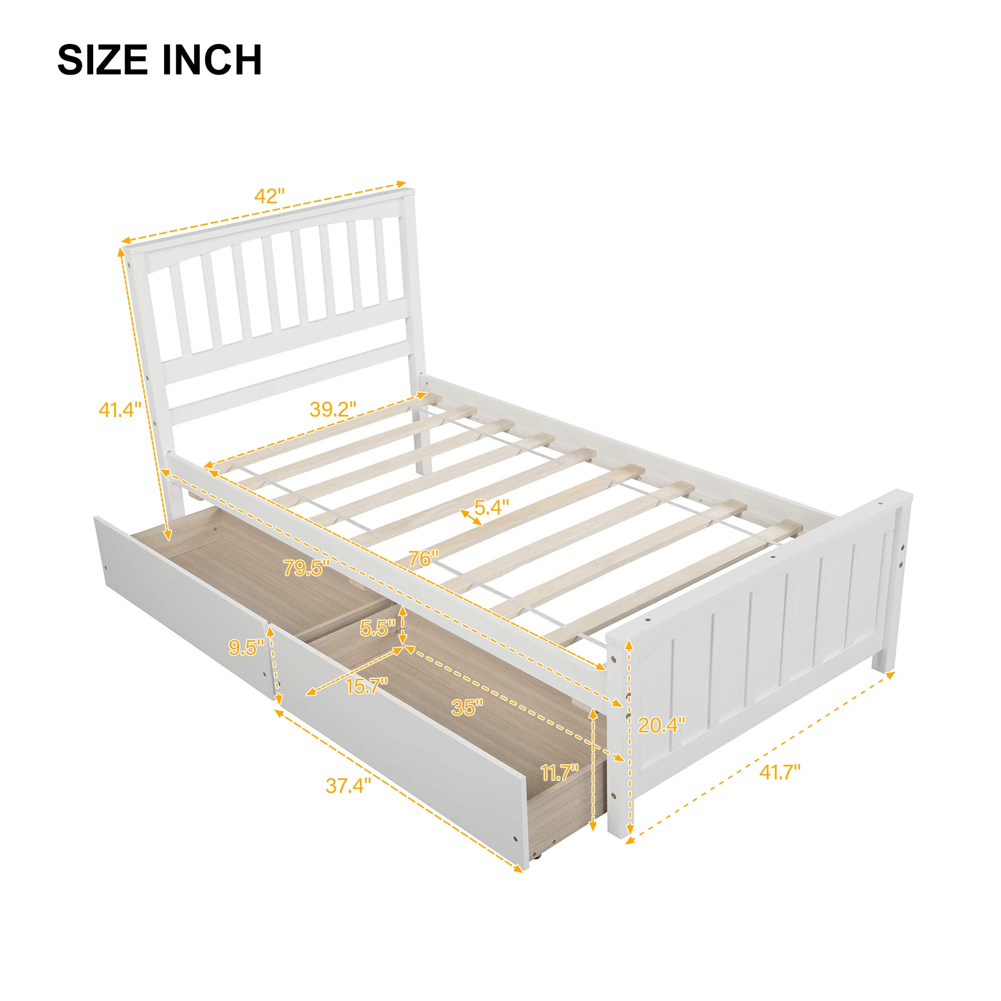 **Twin Size Solid Wood Platform Bed Frame with 2 Storage Drawers & Headboard - No Box Spring Needed - Kids Bedroom Furniture (White) | Perfect for Small Spaces & Guest Rooms**