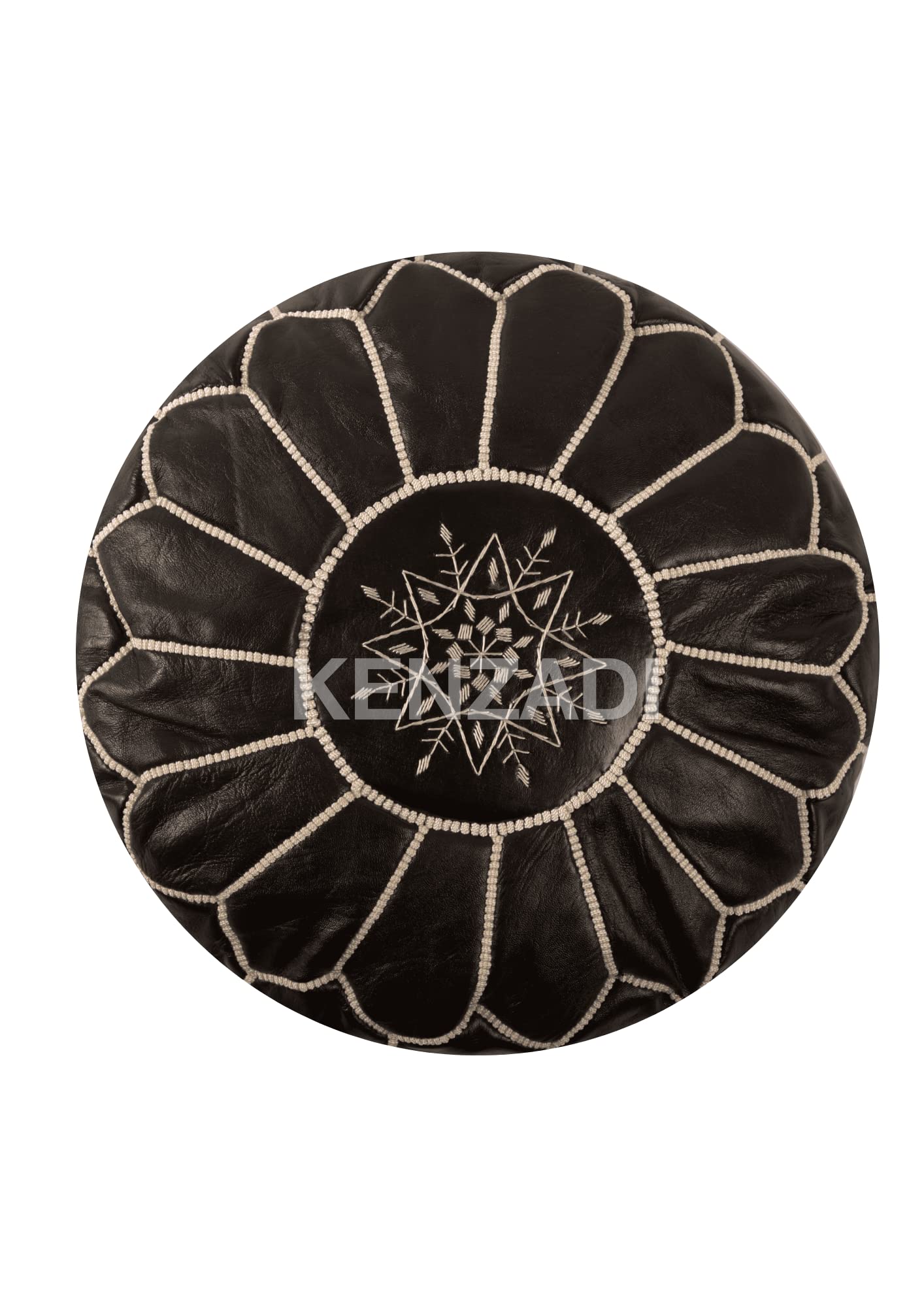 Handmade Moroccan Leather Ottoman Pouf Cover - Genuine Leather Footstool, Unstuffed, Black & White - Handcrafted in Marrakech by Artisans | Perfect for Living Room, Bedroom & Boho Decor