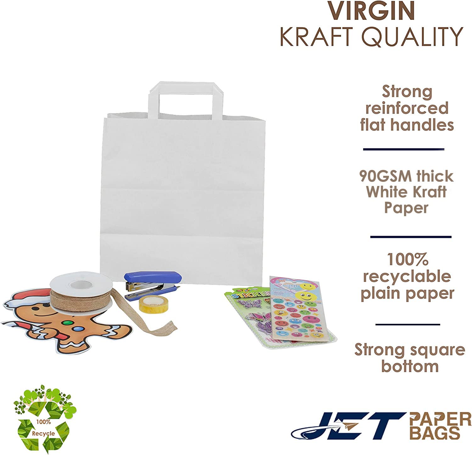 Premium White Kraft Paper Bags with Handles - 11”x6”x11.5” [400 Pcs] - Eco-Friendly Recyclable Takeout Bags for Grocery, Retail, Party Favors, Wedding Gifts & Goodie Bags - Perfect for Restaurants, Boutiques & Events