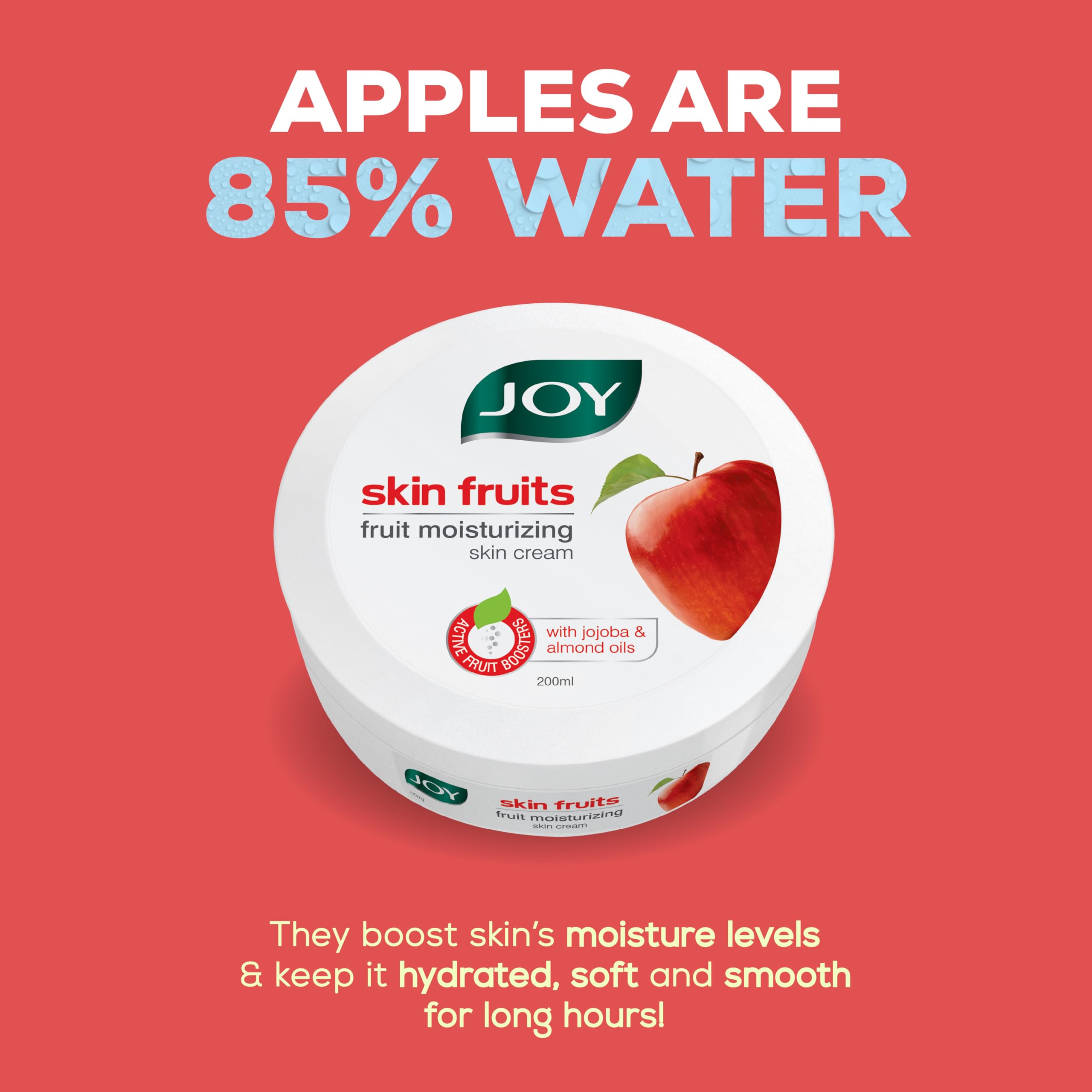 Joy Skin Fruits Moisturizing Cold Cream with Apple, Jojoba & Almond Oil (200ml) - Fast Absorbing, Non-Greasy Face, Hand & Body Moisturizer for Healthy, Soft & Glowing Skin | Perfect for Dry Skin Care, Night Routine & Daily Hydration