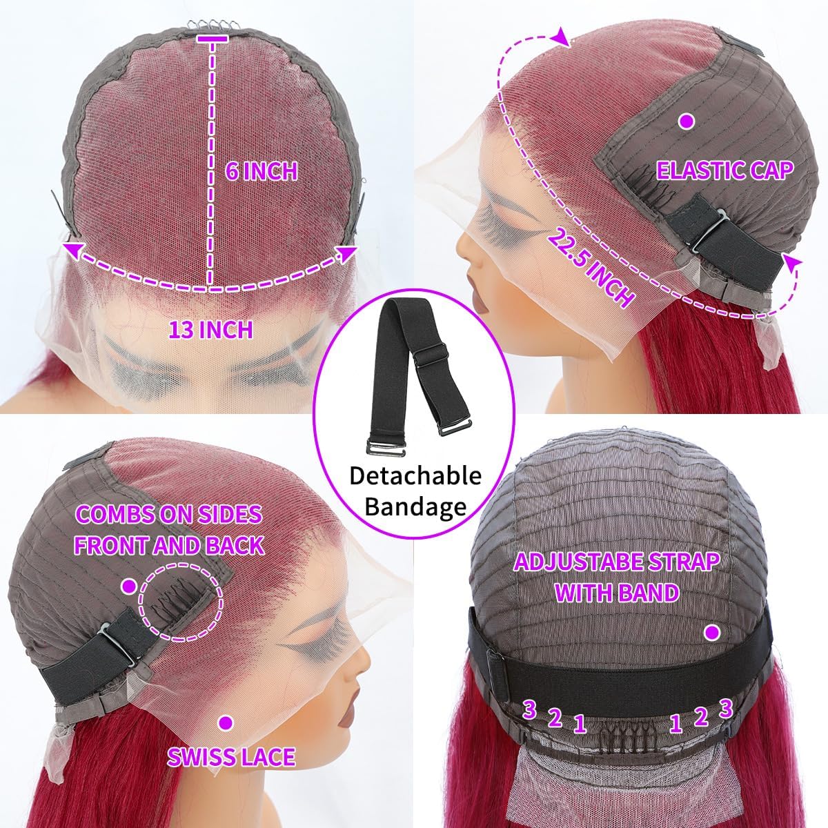 32 Inch 99J Burgundy Lace Front Wigs Human Hair 200% Density 13x6 Straight Lace Front Wigs - Pre Plucked Red Lace Frontal Wig for Women with Baby Hair & Natural Hairline | Glueless Human Hair Wig for Daily Wear, Cosplay & Special Occasions