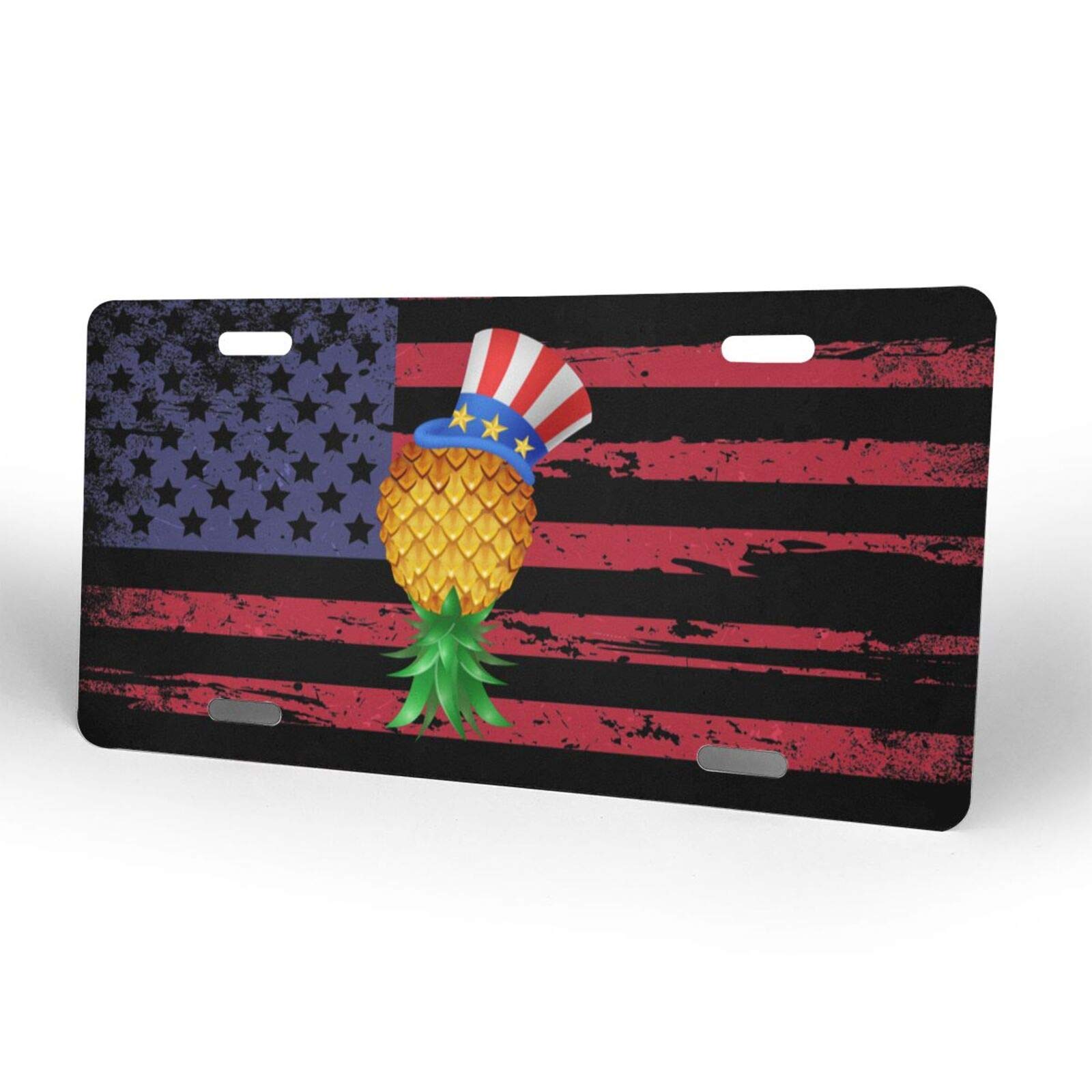 Custom Upside Down Pineapple Aluminum License Plate Frame - 6x12 Inch Car Tag Cover with 4 Holes - Durable & Weatherproof - Perfect for Beach Cars, Tropical Themed Vehicles & Pineapple Lovers