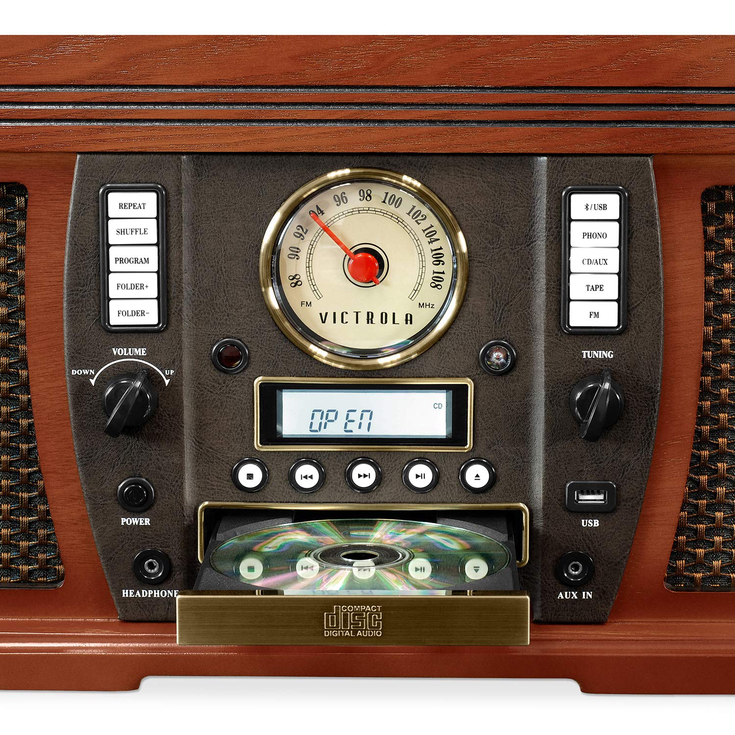 Victrola Aviator 8-in-1 Bluetooth Record Player & Multimedia Center with Built-in Stereo Speakers - 3-Speed Turntable, Vinyl to MP3 Recording, Wireless Music Streaming, Mahogany Finish | Perfect for Home Entertainment, Vinyl Collectors & Music Lovers