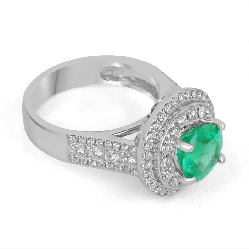 3.52tcw 14K White Gold Round Emerald & Diamond Halo Engagement Ring for Women – Perfect for Proposals, Anniversaries & Bridal Jewelry
