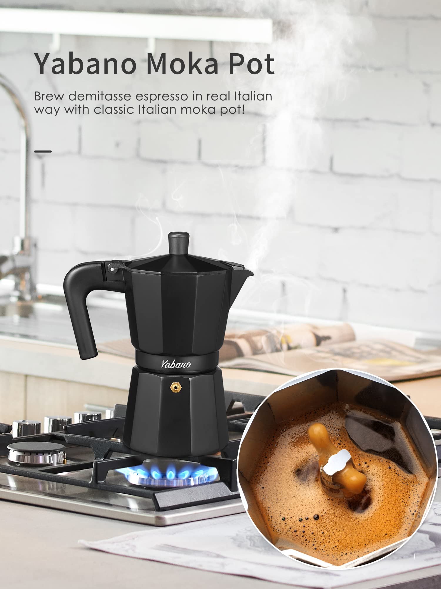 Yabano 6-Cup Stovetop Espresso Maker - Italian Moka Coffee Pot for Gas & Electric Stoves - Perfect for Cappuccino, Latte & Espresso - Ideal for Home, Office & Camping Use