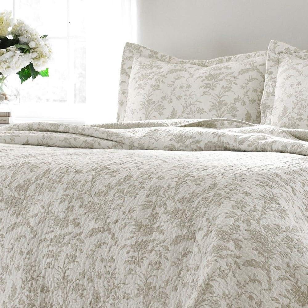 3 Piece Reversible Floral Cotton Quilt Set Full/Queen Size - Lightweight Soft Farmhouse Bedding with Breathable Coverlet | Perfect for Guest Rooms, Master Bedrooms & Cozy Home Decor
