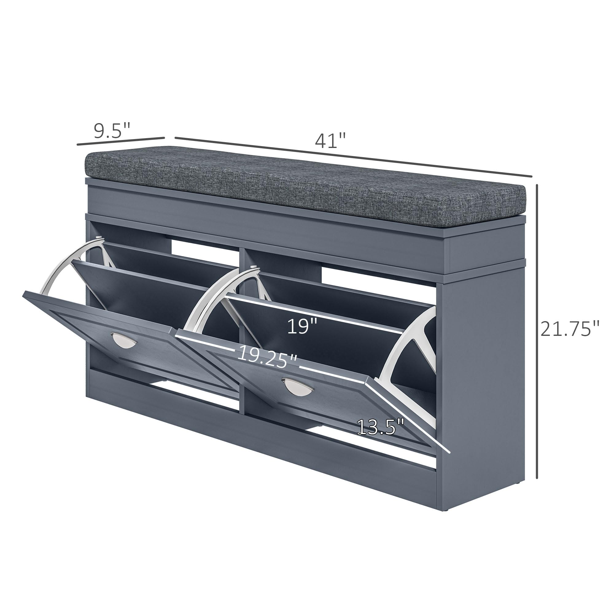 Modern Shoe Rack Bench with Storage - Entryway Organizer with Cushioned Seat, 2 Drawers & Adjustable Shelf (Holds 8 Pairs) - Perfect for Hallway, Living Room, Bedroom & Entry Organization - Space-Saving Gray Shoe Storage Solution for Small Apartments & Homes