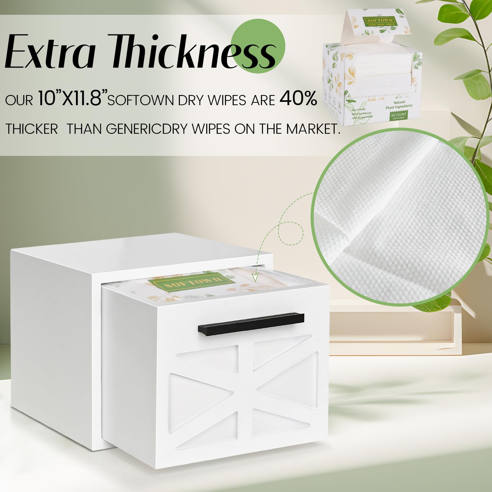 Premium Disposable Face Towels with Luxury Wooden Box Drawer - XL Cotton Makeup Remover Wipes & Washcloths Storage Organizer for Spa, Travel, and Daily Skincare Routine