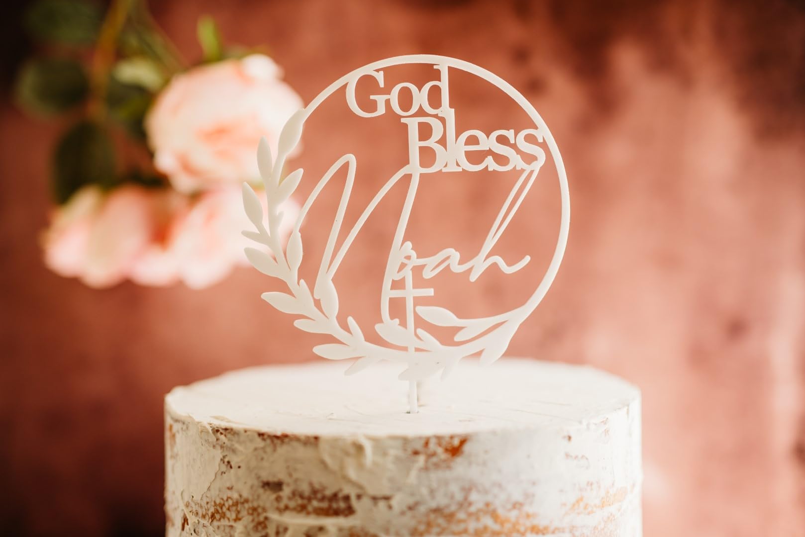 Custom God Bless Cake Topper - Personalized Wood & Acrylic Baptism Cake Decorations - Perfect for Christening, Baby Showers & Religious Celebrations