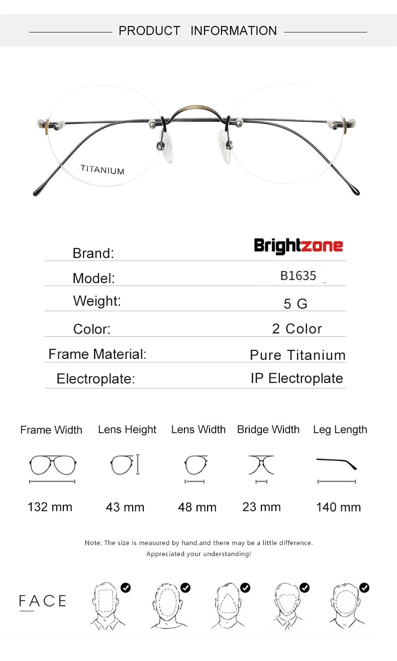 Brightzone Women's Rimless Round Titanium Eyeglasses - Lightweight & Durable Titanium Frame for Everyday Wear | Perfect for Office, Reading & Fashion Accessories