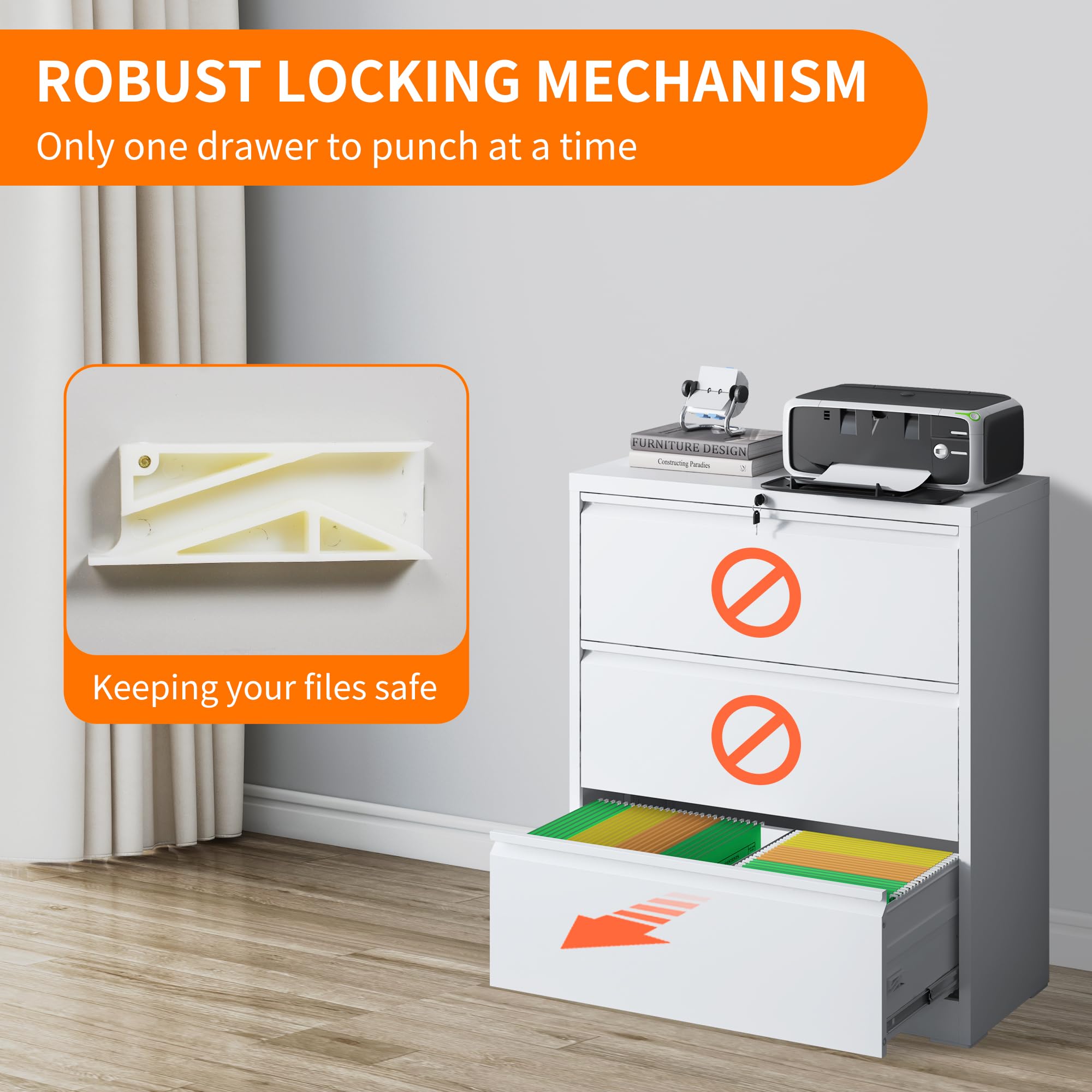 Heavy Duty 3-Drawer Locking Metal Filing Cabinet for Home & Office - Wide Lateral Steel File Cabinet for Legal/Letter Size Documents (Assembly Required) | Perfect for Organizing Files, Records & Office Supplies