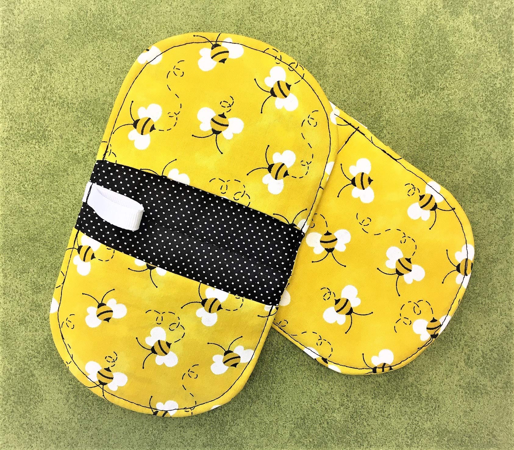 2-Pack Honey Bumble Bee Pot Holders - Yellow Oval Hot Plate Pads with Black & White Design - Heat Resistant Kitchen Mitts for Cooking, Baking & Microwave Use