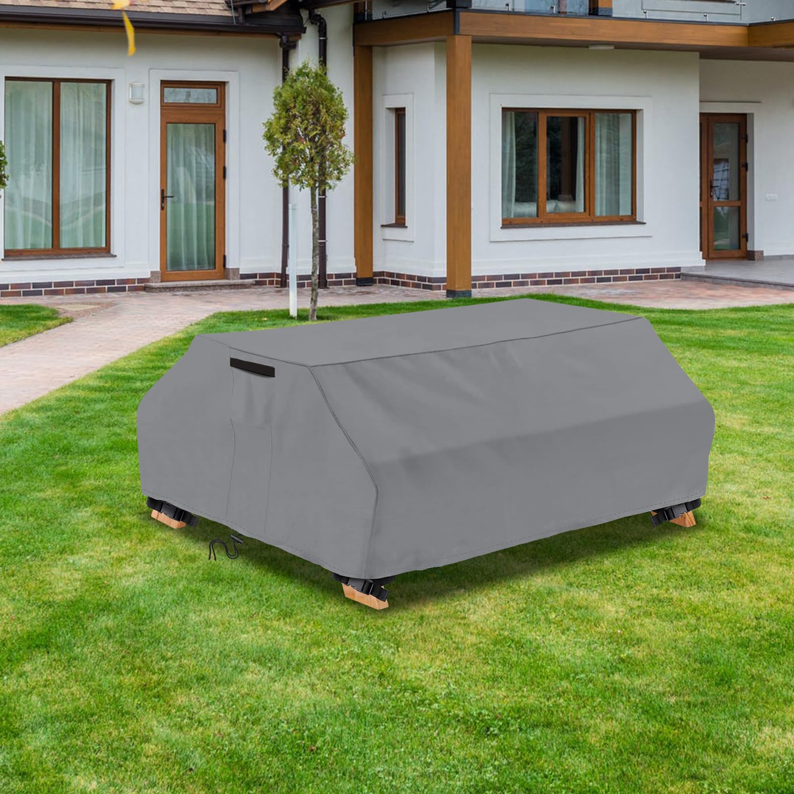Waterproof Picnic Table Cover for 6 ft Outdoor Table - Windproof 70/72 Inch Grey Patio Bench Cover - Perfect for Backyard BBQs, Camping & Park Gatherings