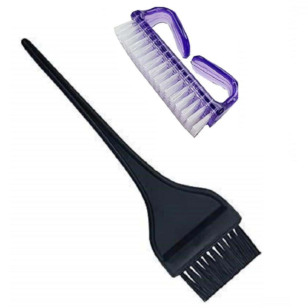 ZAUKY 1PC Nail Brush & Hair Dye Brush Set - Professional Nail Cleaner & Hair Coloring Tool for Salon & Home Use - Perfect for Manicures, Pedicures & DIY Hair Coloring (Multicolor, Combo Pack)