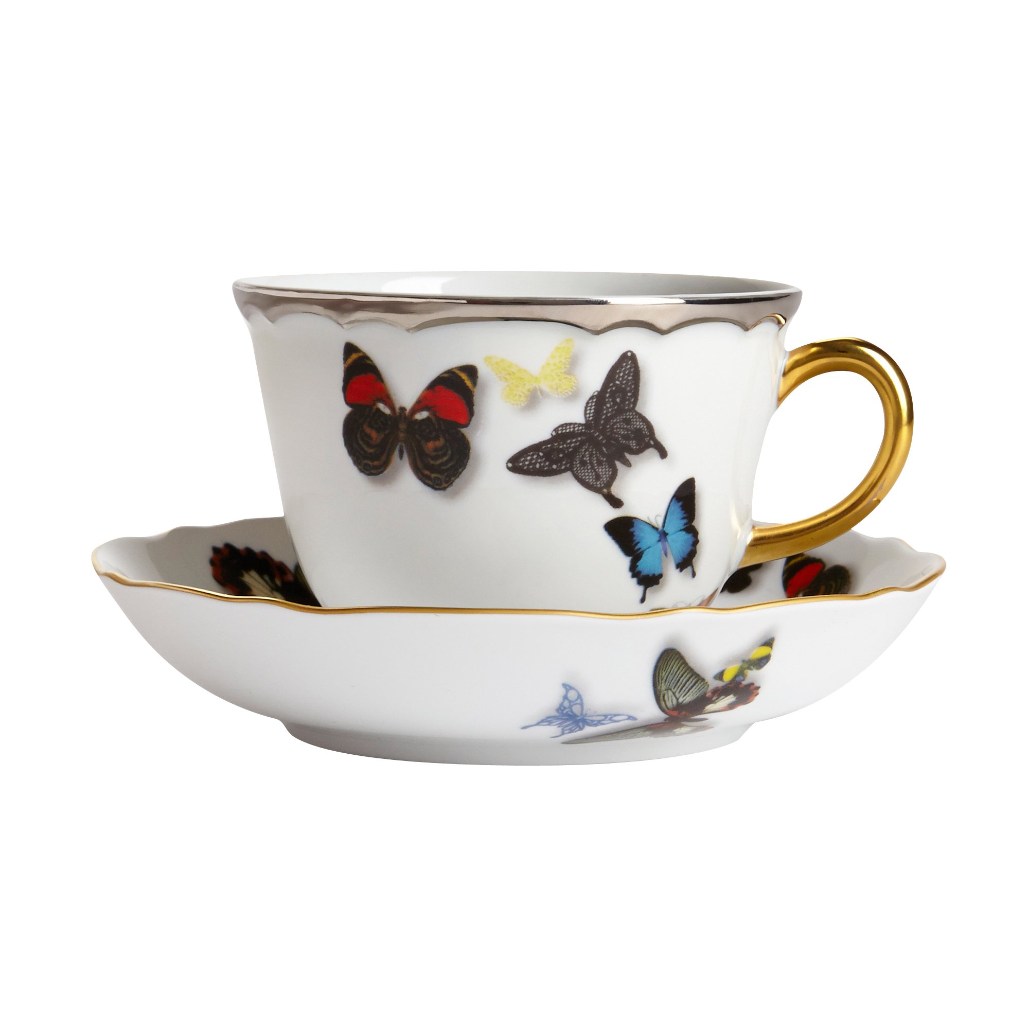 Elegant Butterfly Parade Tea Cup and Saucer Set - Floral Porcelain Tea Set for Afternoon Tea, Bridal Shower, and Vintage Home Decor